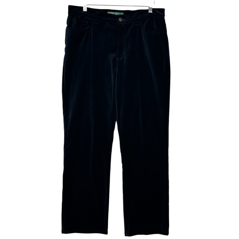 Lauren Ralph Lauren Jeans Co Velvet Pants 14P Black Straight Leg Stretch Petite